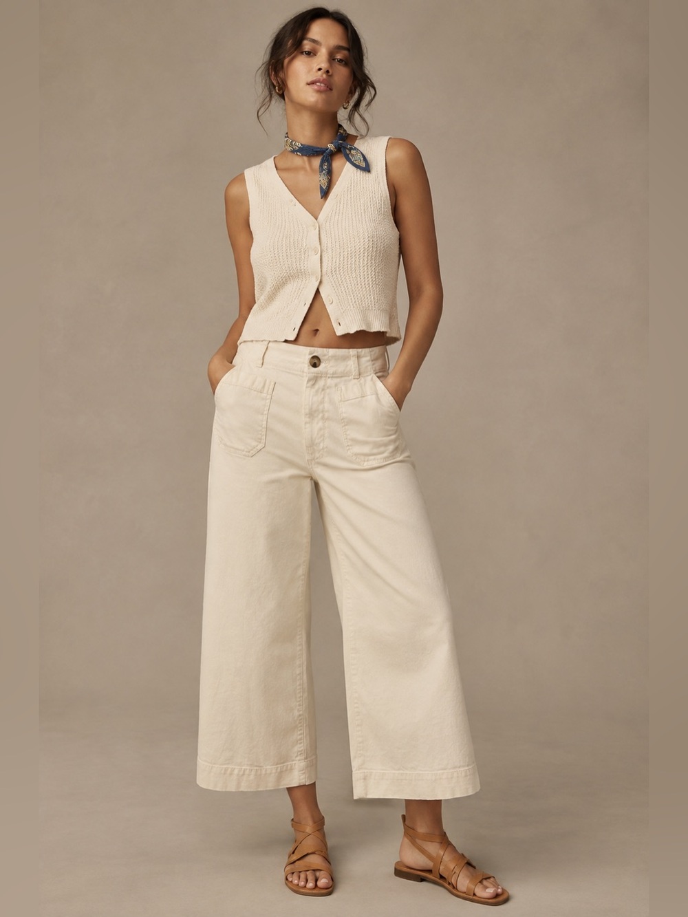 Anthropology Maeve The Colette Linen Blend Wide-Leg Cropped Pants White 30